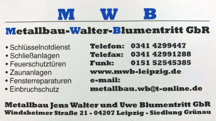 MWB Metallbau-Walter-Blumentritt GbR Sicherheitsfachgeschäft