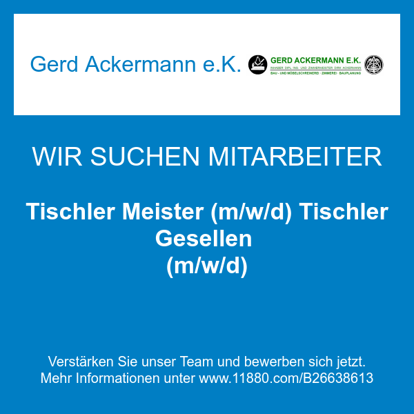 Tischler Meister (m/w/d) Tischler Gesellen (m/w/d)