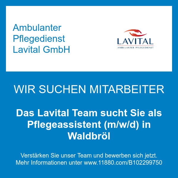Das Lavital Team sucht Sie als Pflegeassistent (m/w/d) in Waldbröl