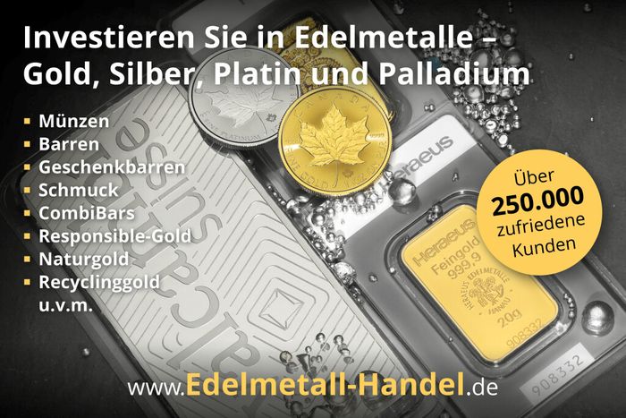 Investieren Sie in Edelmetalle: Gold, Silber, Platin und Palladium. Jetzt Online-Shop wwww.Edelmetall-Handel.de besuchen.