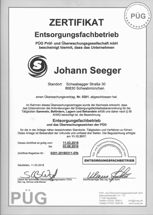 Entsorgungsfachbetrieb Johann Seeger